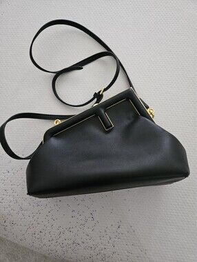Black Frame-Top Women's Clutch with Gold Trim